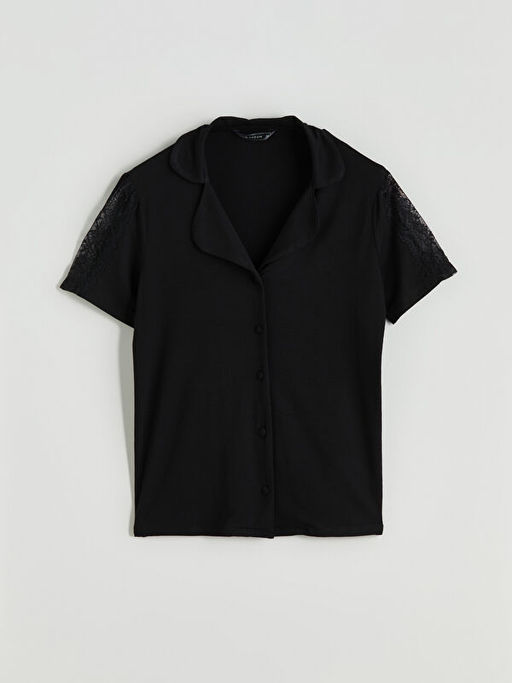 G?mlek Yaka Dantel Detayl? Kad?n Pijama ?st?