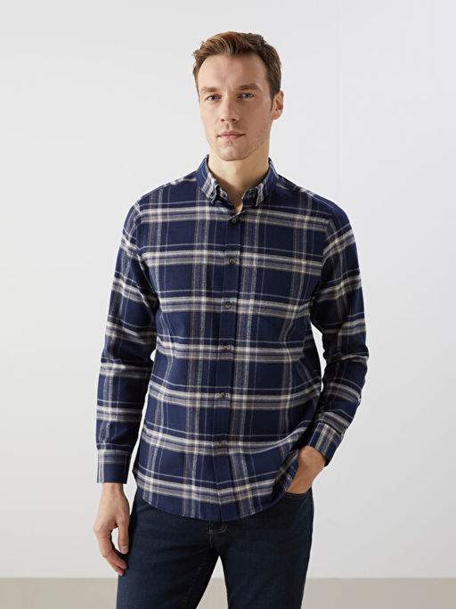 Regular Fit Uzun Kollu Ekose Gabardin Erkek G?mlek