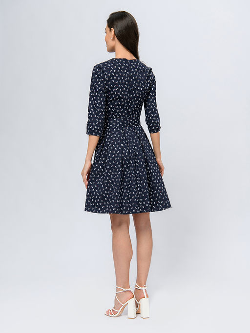Платье темно-синего цвета длины мини с принтом и рукавами 3/4 - 1001dress фото 3