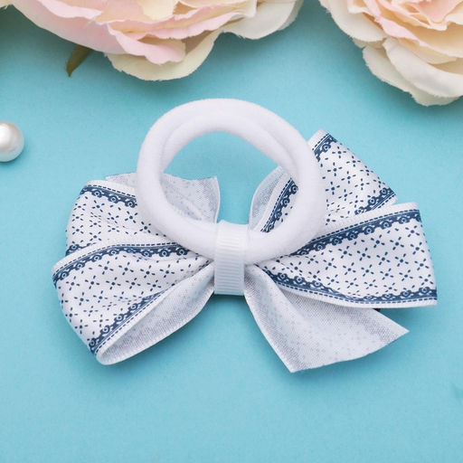 Цена за 6 шт. Бант для волос на резинке «Школьница», мелкий узор, 8 см, бело-синий