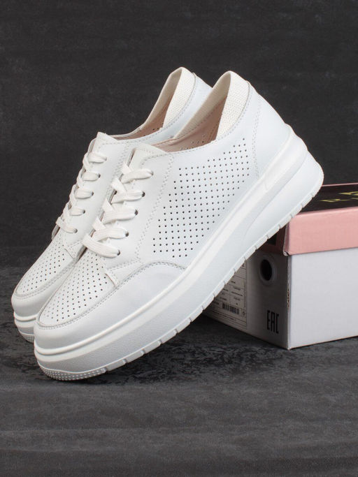 05-HY14-2D WHITE Кроссовки женские (натуральная кожа)