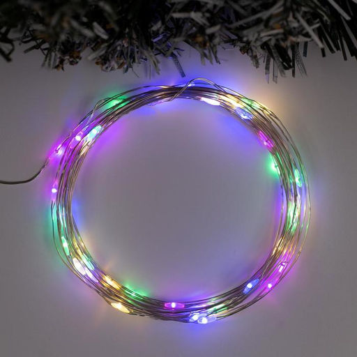 Гирлянда Нить 5 м роса, IP65, серебристая нить, 50 LED, 8 режимов, батарейки AAх3 (нет в комплекте), свечение мульти