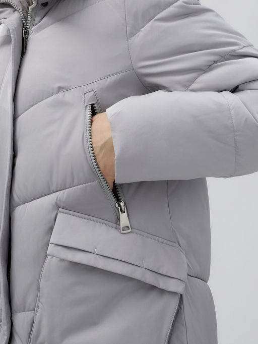 Пальто утепленное стеганное зимнее с капюшоном женское серого цвета 9639Sr - Mtforce фото 6