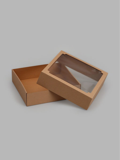 Цена за 5 шт. Коробка складная, крышка-дно,с окном, крафт, 30 х 30 х 8 см