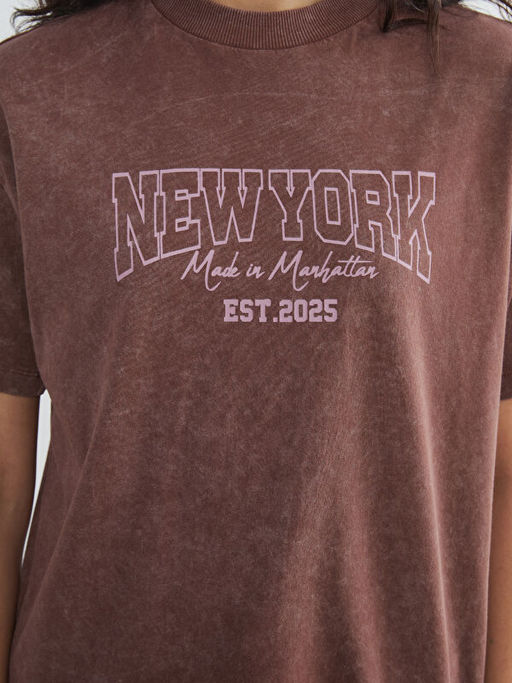 Bisiklet Yaka New York Bask?l? Kad?n Ti??rt