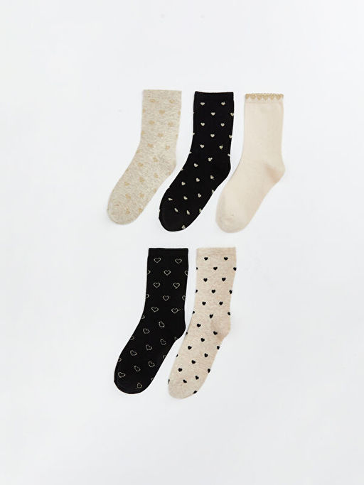 Kalp Desenli Kad?n Soket ?orap 5li