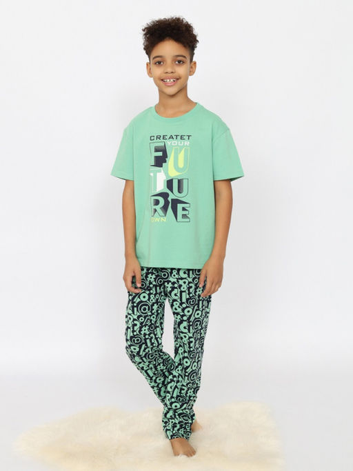 CRB wear/CSJB 50167-37 Пижама для мальчика (футболка, брюки),зеленый/Ex.Cherubino  фото 2
