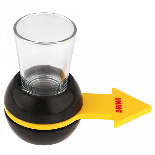 Игра настольная (питейная) "Вращайте шот": вращающийся механизм со стрелкой д6см, h4,5см, пластик; стопка стеклянная 50мл д4,6см, h6см, в коробке (Китай)