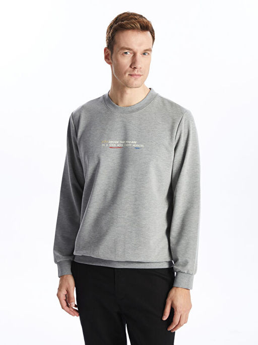 Bisiklet Yaka Uzun Kollu Nak??l? Erkek Sweatshirt
