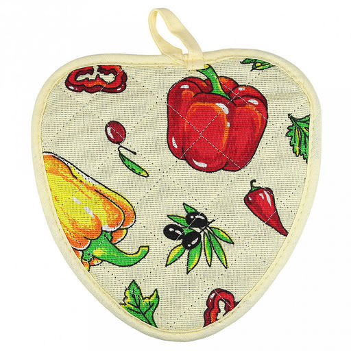 Прихватка с запахом 20х20см "Перцы", форма "Клубника", рогожка 171г/м2, хлопок 100%, наполнитель - ватин 280г/м2, на пластмассовом подвесе, "Домашняя мода" (Россия)