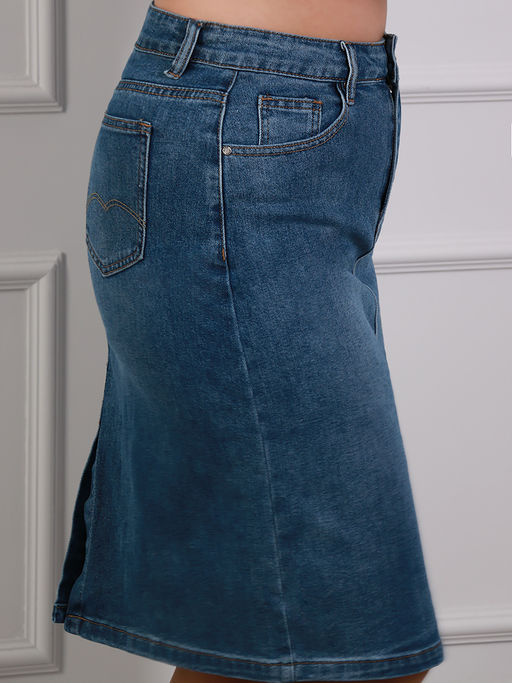 Юбка джинсовая прямая больших размеров - Almond фото 5