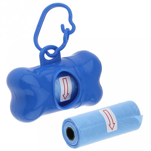 Диспенсер с пакетами для уборки за собакой Кость 8х4,3х3,5см, пластик, с карабином, пакет ПП 30,5х21,5см 2 рулона по 15шт, цвета микс (синий, розовый, красный), в пакете, Pet garbage bag (Китай) - Pet toys фото 2