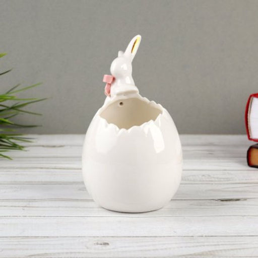 Фигурка кашпо белое Кролик 9х10х15 см / 19182-1W /уп 36/Пасха - ГалеонТрейд фото 4