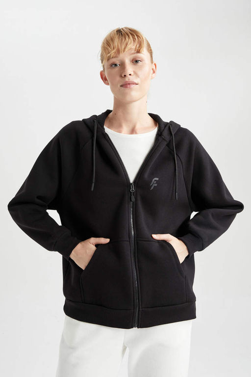 DeFactoFit толстый свитшот оверсайз с капюшоном и двойным карманом на молнии  фото 5