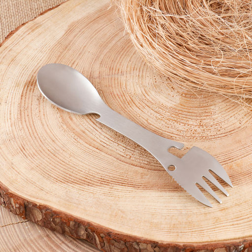 Многофункциональный прибор «Вилка-ложка» туристический, серебряный