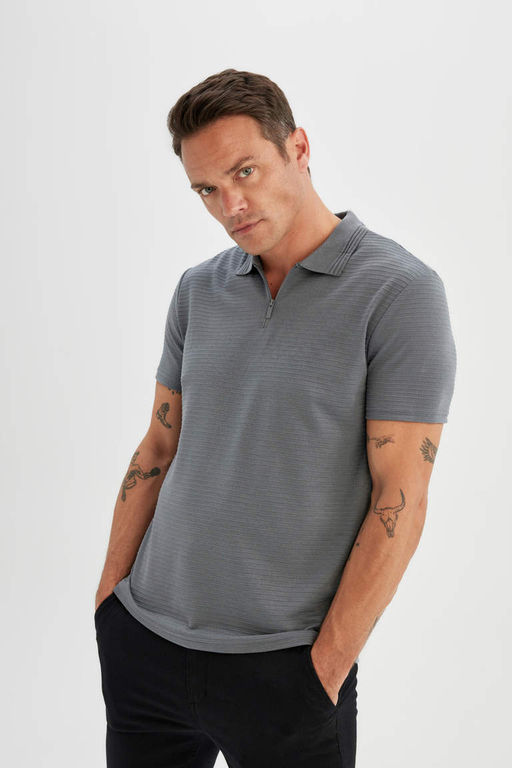 Новая футболка-поло обычного кроя на молнии с короткими рукавами - Defacto фото 3