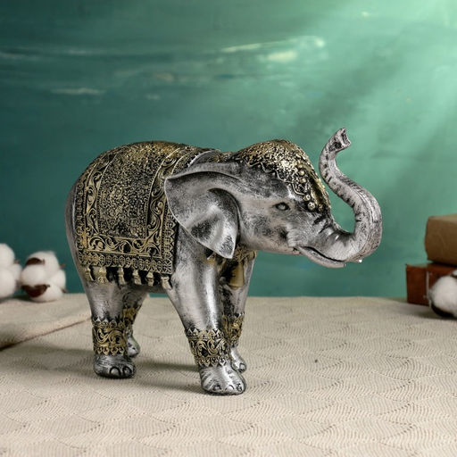 Фигура полистоун «Слон», под серебро, 20×28 см