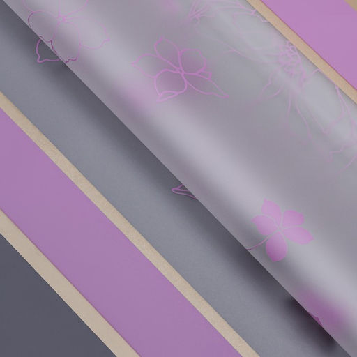 Цена за 20 шт. Пленка для цветов матовая, Цветы с каймой, сиреневый, 0.57?5 м 5% см