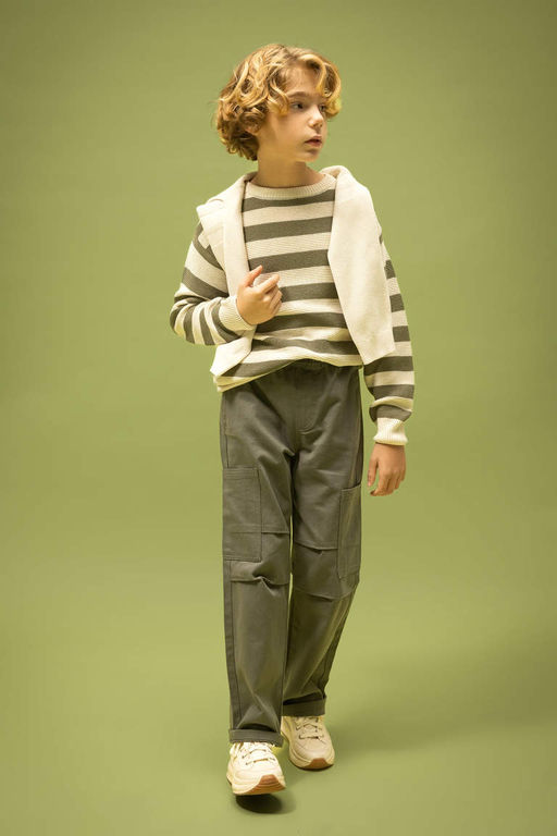 Трикотажный свитер с круглым вырезом для мальчика - Defacto фото 2