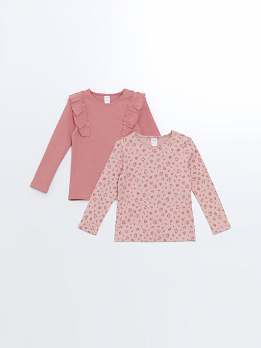 Bisiklet Yaka Bask?l? K?z ?ocuk Bluz 2li