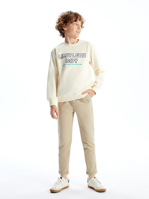 Bisiklet Yaka Bask?l? Erkek ?ocuk Sweatshirt