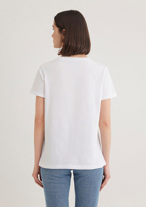 Denim K?z Bask?l? Beyaz Istanbul Tisort - Mavi фото 4