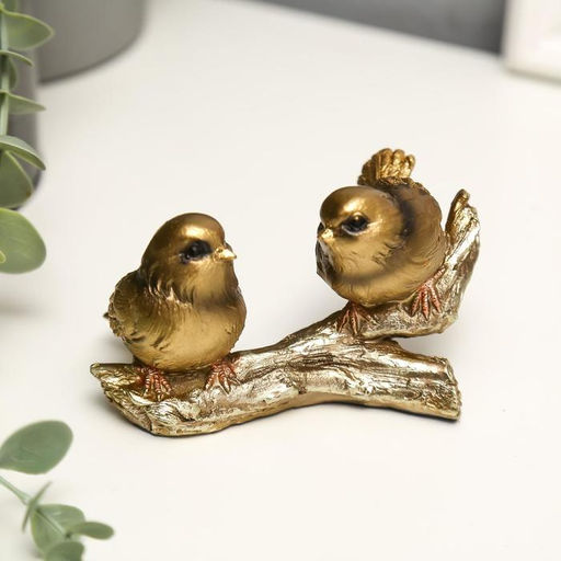 Фигурка полистоун «Два золотых воробышка на ветке», 6.5×11×5.5 см