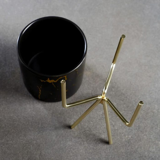 Декоративный горшок для цветов «Цилиндр» керамический, 250 мл, 15×8×8 см, на золотистой металлической подставке