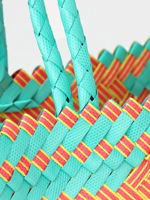 Сумка плетёная, 30×15×35 см, пластик, бирюзово-жёлтая