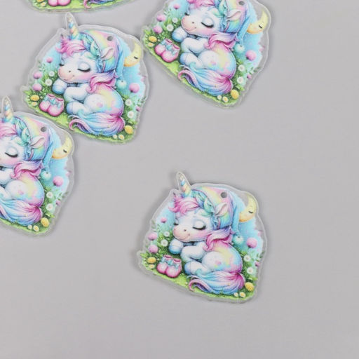 Цена за 5 шт. Декор для творчества акрил «Единорожка в косынке сладко спит на лужайке», 2.9×3×0.2 см