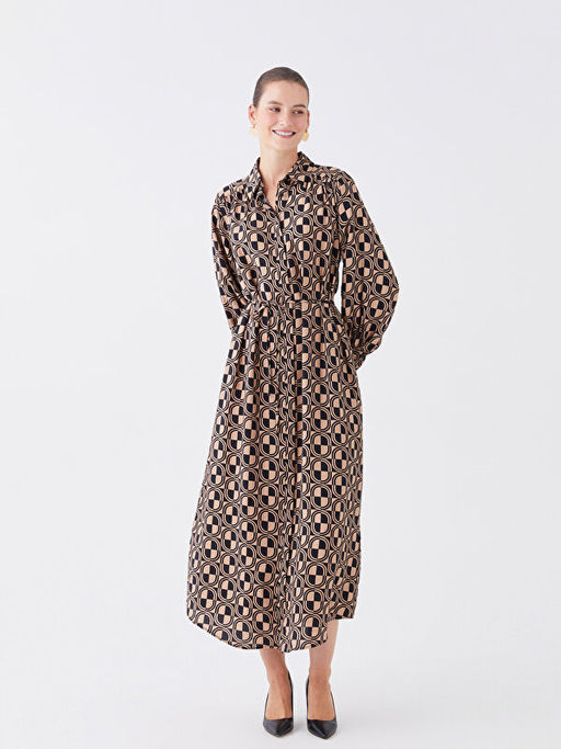 Desenli Uzun Kollu Kad?n G?mlek Elbise