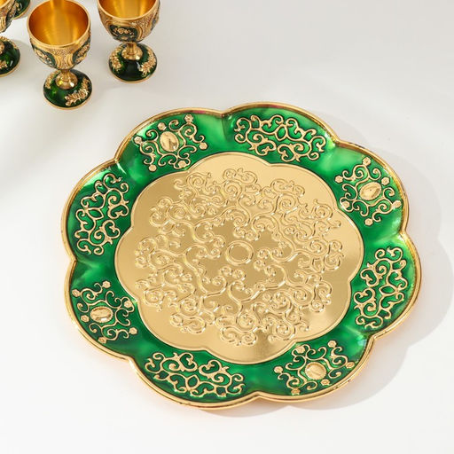 Набор посуды сувенирной: винный кувшин, 6 бокалов, поднос «Турция. Цветы и узоры», зелёный с золотом