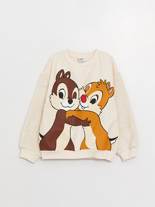 Bisiklet Yaka Chipn Dale Bask?l? Uzun Kollu K?z ?ocuk Sweatshirt