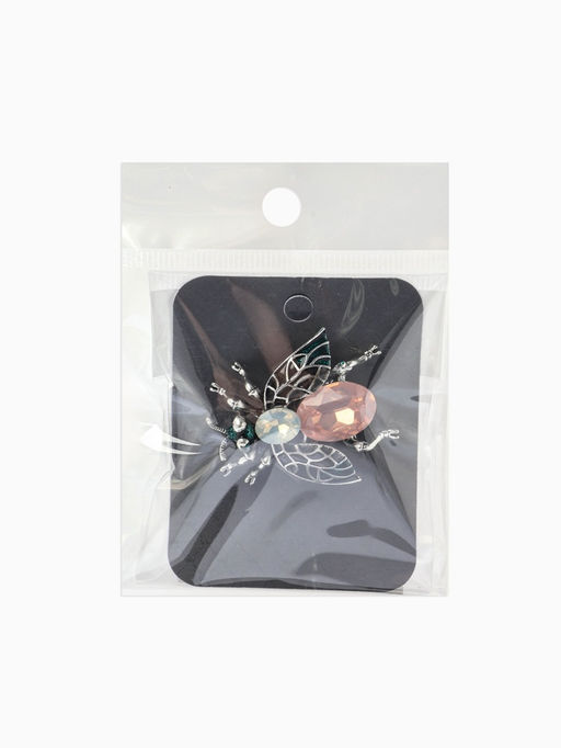 Брошь «Муха", резные крылья, цвет зелёно-розовый в черёном серебре