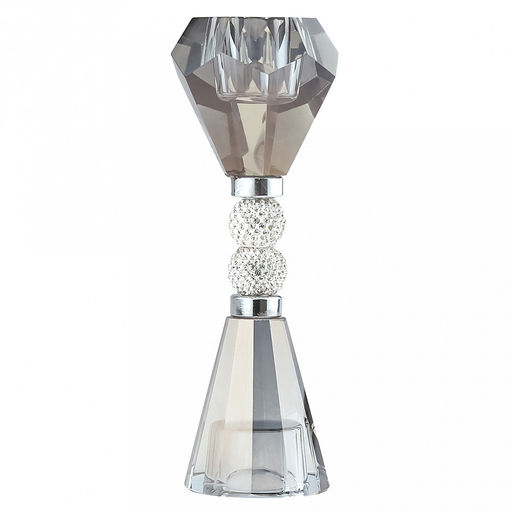 Подсвечник стеклянный "Гроза" h16см, чаша д4см, h2,5см, отвинчивающаяся, основание д5см, двухсторонний, 2 шарма с кристаллами, дымчатый, в коробке (Китай)