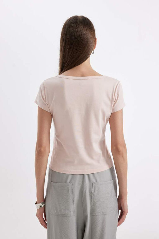 Базовая футболка из чесаного хлопка с короткими рукавами и круглым вырезом стандартного кроя - Defacto фото 6