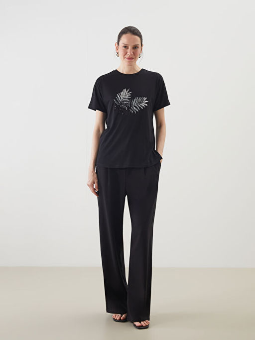 Bisiklet Yaka Pul Payetli Kad?n Ti??rt