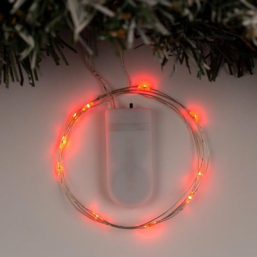 Гирлянда «Нить» 1 м роса, IP20, серебристая нить, 10 LED, батарейки CR2032×2 (в комплекте), свечение красное
