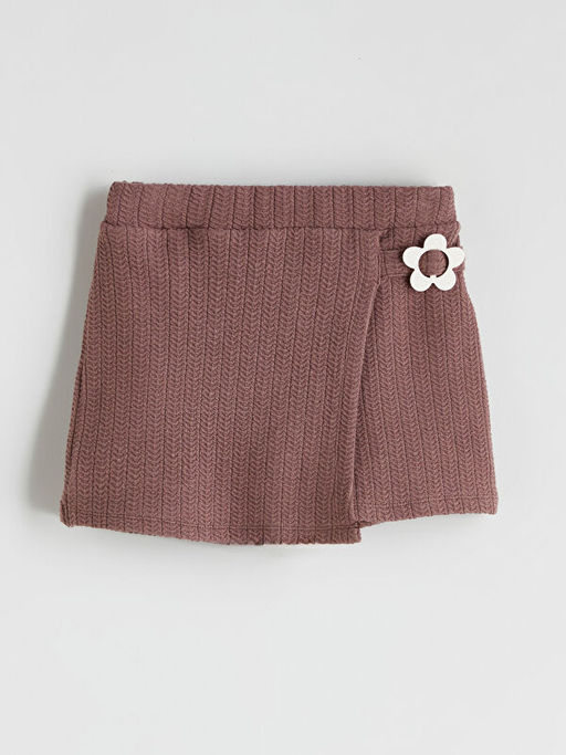 Beli Lastikli ?i?ek Detayl? K?z ?ocuk ?ort Etek