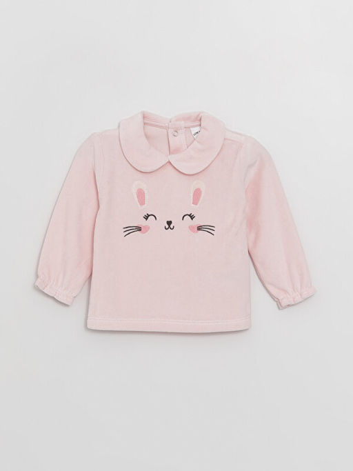 Bebe Yaka Uzun Kollu Nak?? Detayl? K?z Bebek Sweatshirt ve Pantolon 2li Tak?m - Waikiki фото 2