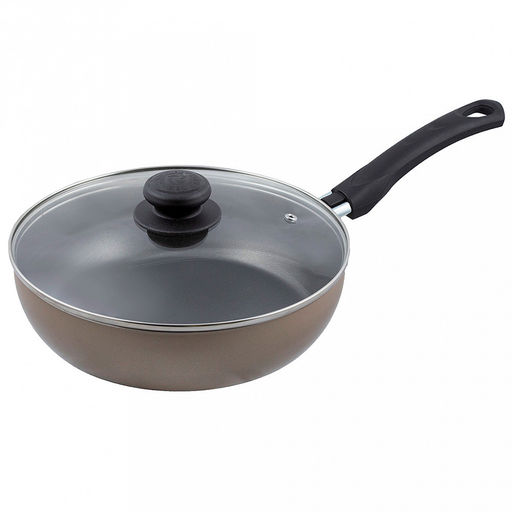 "Sandy " Сотейник с антипригарным покрытием д24см, h6,3см, s1,8мм, бакелитовая ручка, стеклянная крышка (Россия)