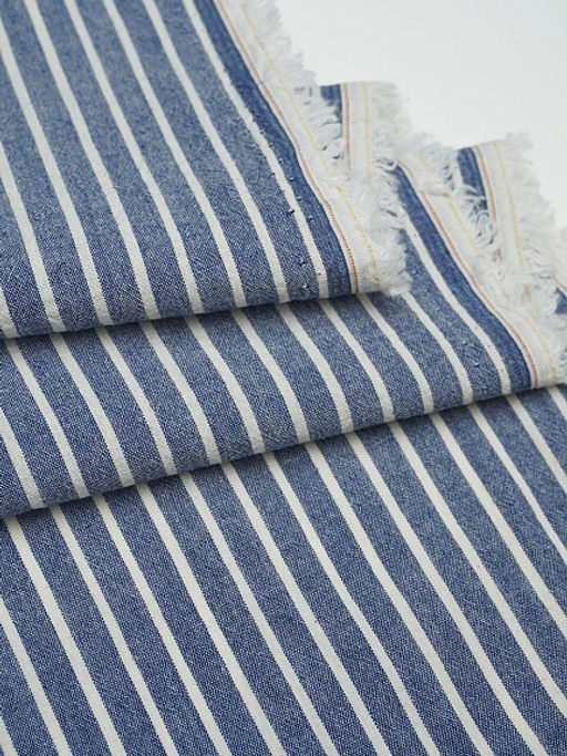 Вареный (стираный) хлопок "Белая полоска (2мм) на темно-синем меланже", ш.2.5м, хл-100%, 125гр/м.кв