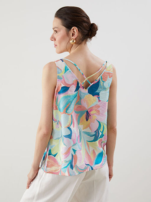 V Yaka Desenli Kad?n Bluz