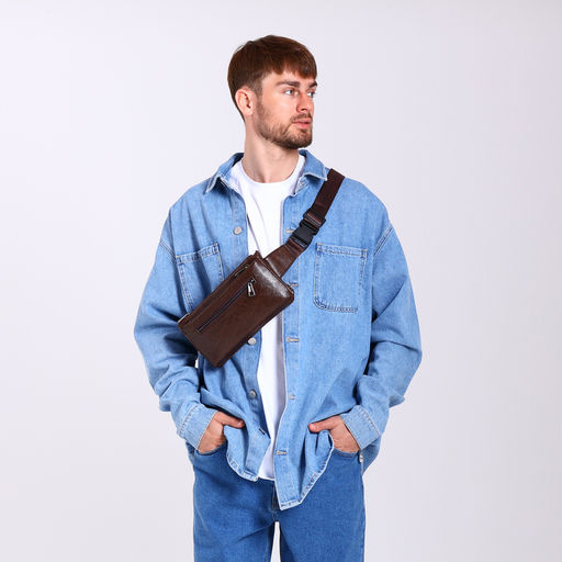 Сумка поясная на молнии, 3 наружных кармана, 26×1×14 см, коричневая