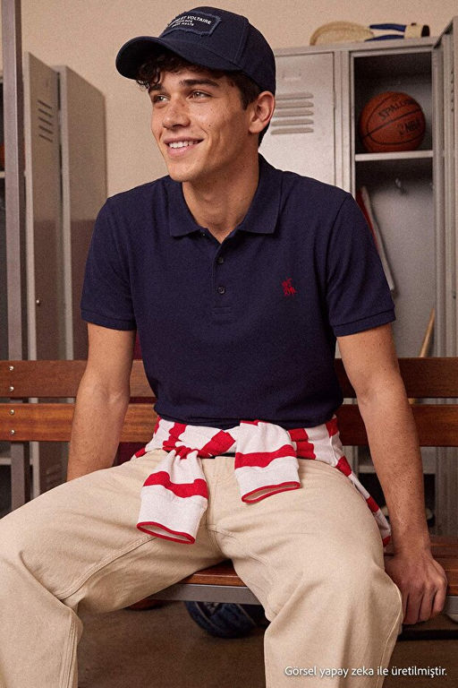 Lacivert Regular/Normal Kesim At Nak__ Detayl_ Polo Yaka T-shirt TMNSS25PO00017 - Trendyolmilla фото 2