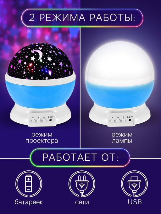 Проектор - ночник Звёздное небо, голубой - Zabiaka фото 3