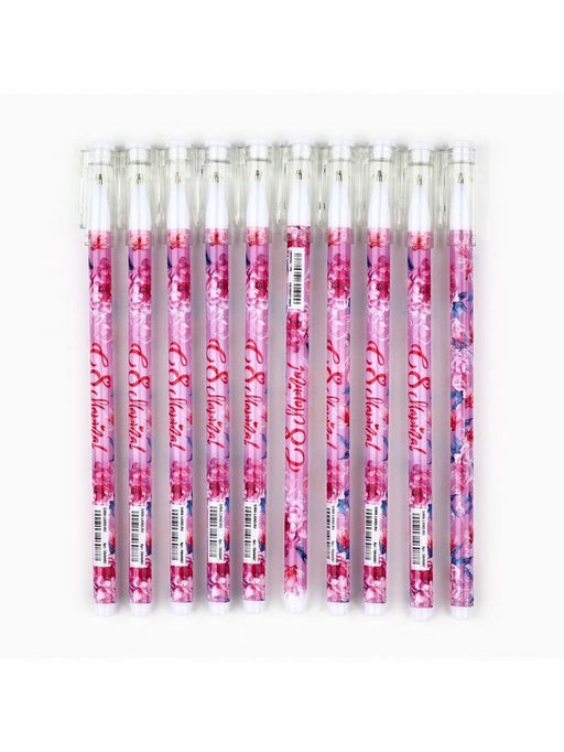 Цена за 10 шт. Ручка шариковая, пластик с колпачком С 8 Марта!, синяя паста, шариковая 0.5 мм