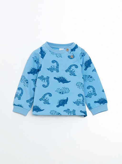 Dinozor Bask?l? Erkek Bebek Sweatshirt ve E?ofman Alt 2li