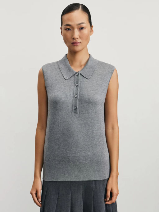 Трикотажный топ с воротником поло / Zarina  фото 3