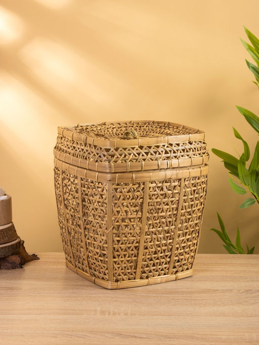 Корзина плетёная «Баскет», 27×27×37 см, бамбук, светлая